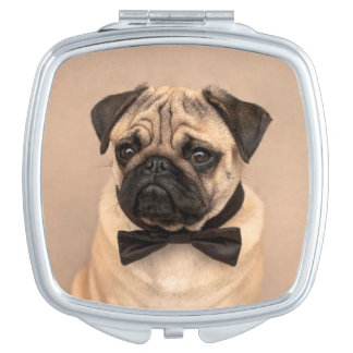 Fawn Pug Dog with Bow Tie Vanity Mirror