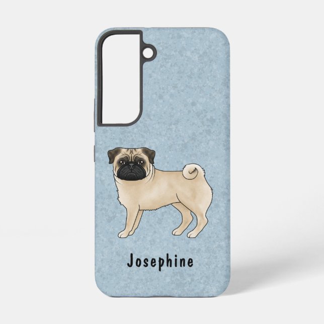 Fawn Pug Mops Breed Dog Cartoon Illustration Blue Samsung Galaxy Case (Back)