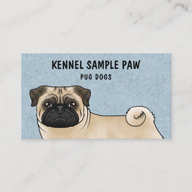Fawn Pug Mops Cartoon Dog Kennel Pug Breeder Business Card (Front)
