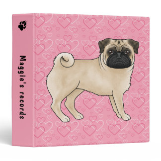 Fawn Pug Mops Cute Dog Love Hearts Pattern Pink 3 Ring Binder