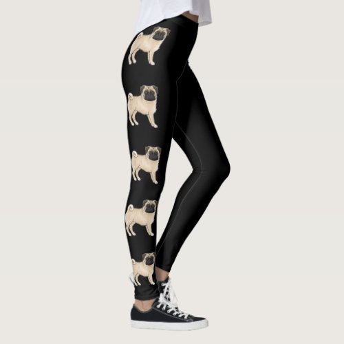 Fawn Pug Mops Dog Breed Cute Cartoon Dogs Black Leggings