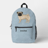 Fawn Pug Mops Dog Breed Design With Custom Text Printed Backpack (Front)