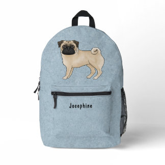 Fawn Pug Mops Dog Breed Design With Custom Text Printed Backpack