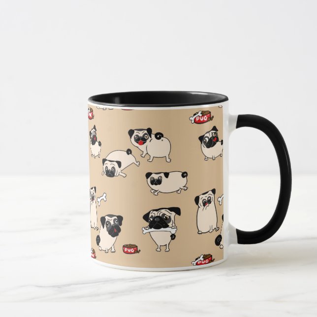 Fawn Pug Pattern Mugs cute gift for Pug owners (Right)