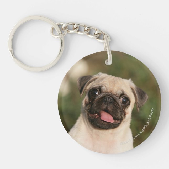 Fawn Pug Puppy Panting Keychain (Front)