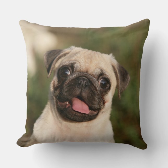 Fawn Pug Puppy Panting Throw Pillow (Front)