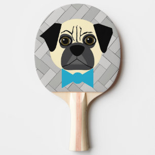 Fawn Pug with Bowtie, Herringbone grey Ping Pong Paddle
