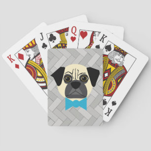 Fawn Pug with bowtie, Herringbone grey  Poker Cards