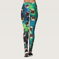 Merry Christmas Pug Santa Mistletoe Leggings, Zazzle