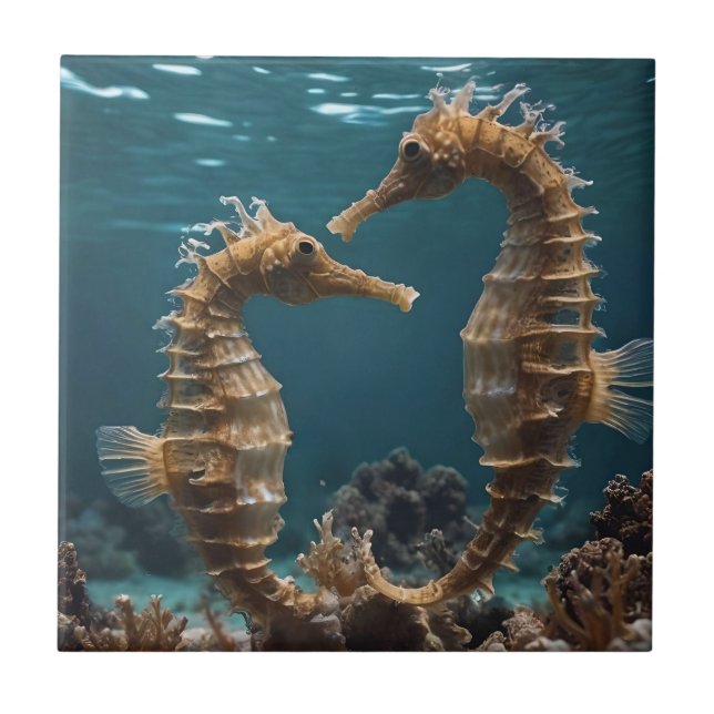 Fawn Romantic Seahorses Under The Ocean,  Ceramic Tile (Front)