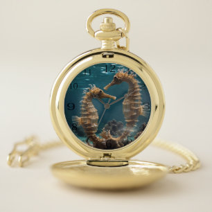 Fawn Romantic Seahorses Under The Ocean, Pocket Watch