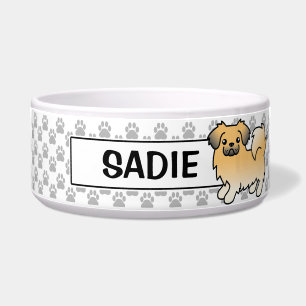 Fawn Sable Tibetan Spaniel Cartoon Dog Bowl