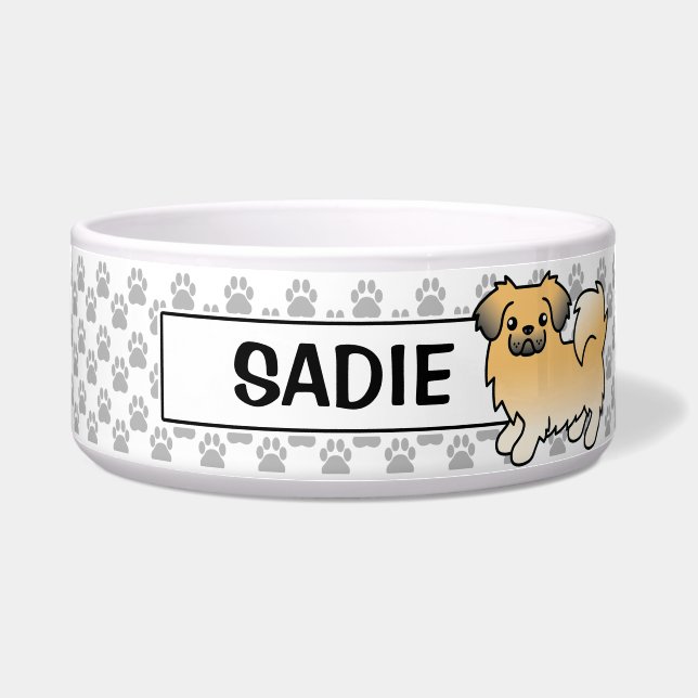 Fawn Sable Tibetan Spaniel Cartoon Dog Bowl (Front)