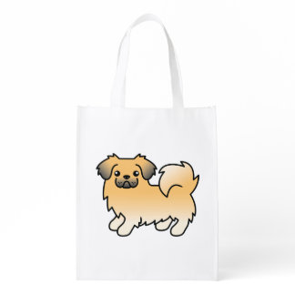 Fawn Sable Tibetan Spaniel Cute Cartoon Dog Grocery Bag