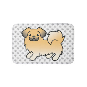 Fawn Sable Tibetan Spaniel Cute Cartoon Dog & Paws Bath Mat