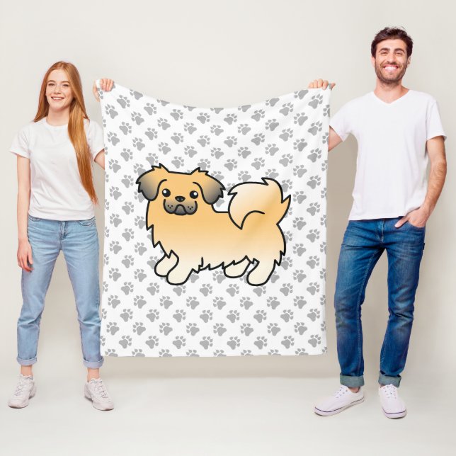Fawn Sable Tibetan Spaniel Cute Cartoon Dog & Paws Fleece Blanket (In Situ)