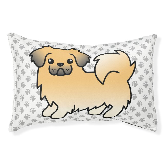 Fawn Sable Tibetan Spaniel Cute Cartoon Dog & Paws Pet Bed (Front)