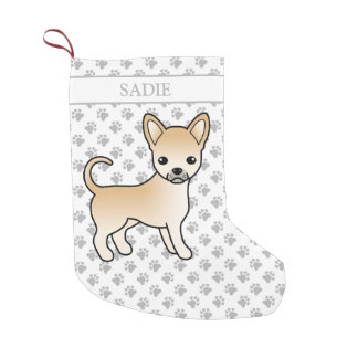 Fawn Smooth Coat Chihuahua Cartoon Dog &amp; Name Small Christmas Stocking