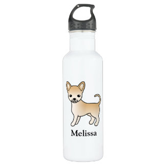 Fawn Smooth Coat Chihuahua Cartoon Dog &amp; Name Stainless Steel Water Bottle