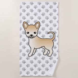 Fawn Smooth Coat Chihuahua Cartoon Dog & Paws Beach Towel