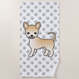 Fawn Smooth Coat Chihuahua Cartoon Dog &amp; Paws Beach Towel