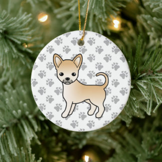 Fawn Smooth Coat Chihuahua Cartoon Dog &amp; Paws Ceramic Ornament
