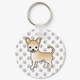 Fawn Smooth Coat Chihuahua Cartoon Dog &amp; Paws Keychain