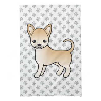 Fawn Smooth Coat Chihuahua Cartoon Dog &amp; Paws Kitchen Towel