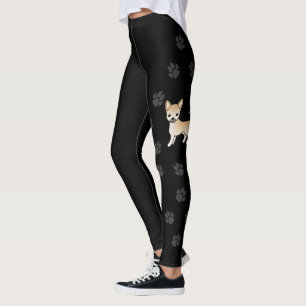 Fawn Smooth Coat Chihuahua Cartoon Dog & Paws Leggings
