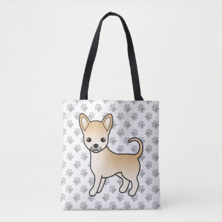Fawn Smooth Coat Chihuahua Cartoon Dog &amp; Paws Tote Bag