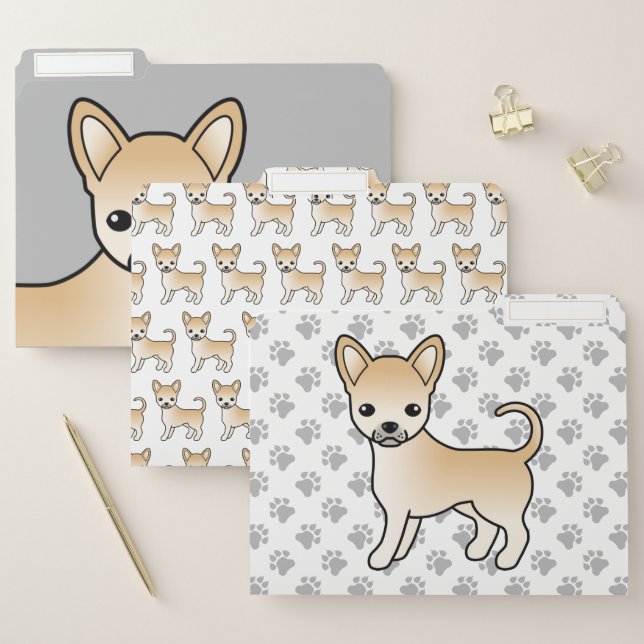 Fawn Smooth Coat Chihuahua Cute Cartoon Dog File Folder (Set)