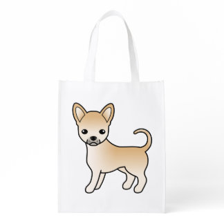 Fawn Smooth Coat Chihuahua Cute Cartoon Dog Grocery Bag