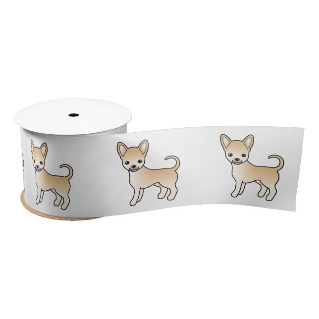 Fawn Smooth Coat Chihuahua Cute Cartoon Dog Satin Ribbon (Spool)