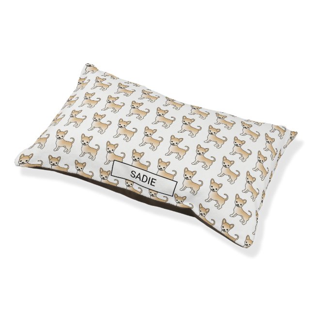 Fawn Smooth Coat Chihuahua Dog Pattern & Name Pet Bed (Angled)