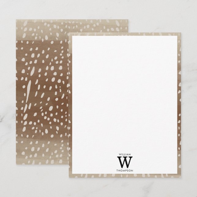 Fawn Spots Baby Deer Animal Print Monogram Note Card (Front/Back)