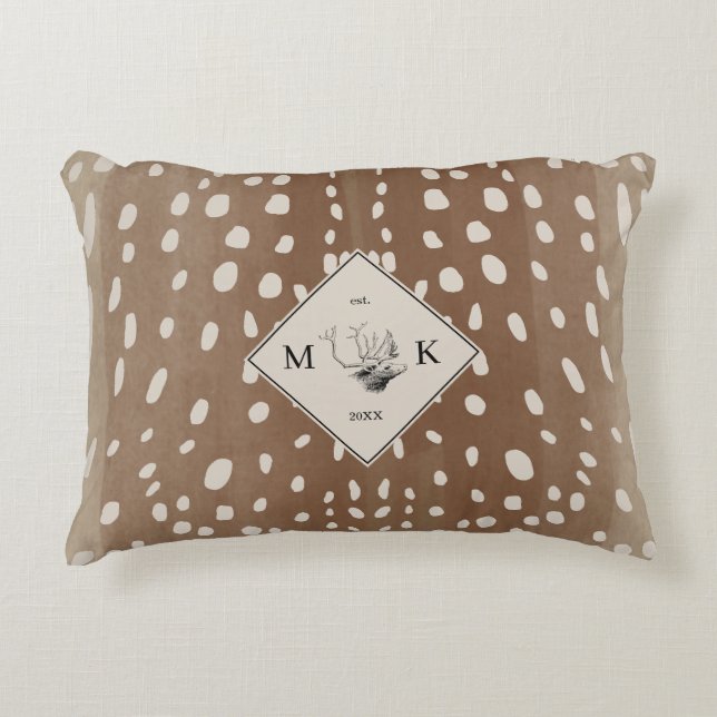 Fawn Spots Baby Deer Animal Print Pattern Monogram Accent Pillow (Front)