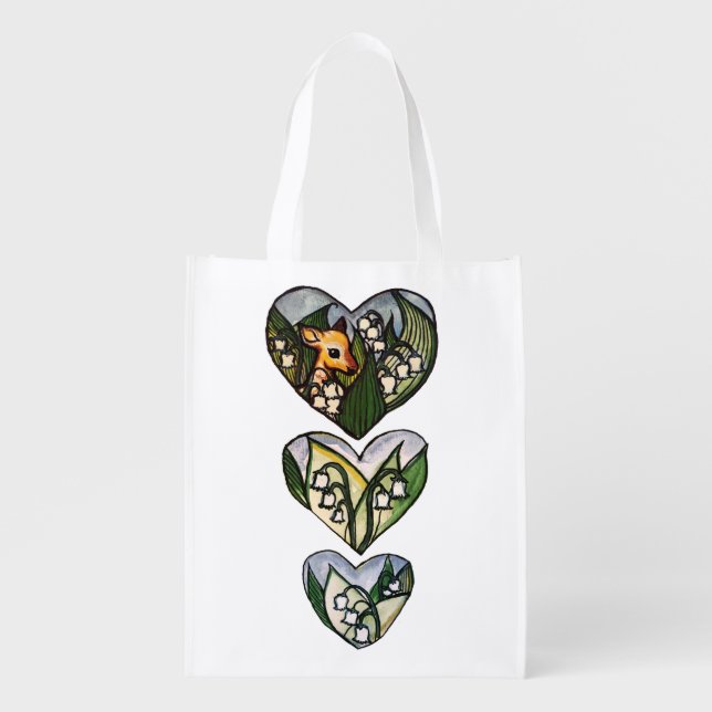 Fawn Spring Deer Lily of the Valley Flowers        Grocery Bag (Front)