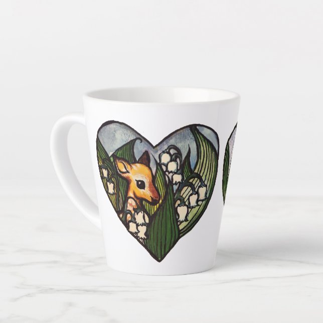Fawn Spring Deer Lily of the Valley Flowers        Latte Mug (Left Angle)