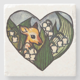Fawn Spring Deer Lily of the Valley Flowers        Stone Coaster