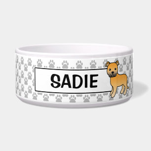 Fawn Staffordshire Bull Terrier And Name Bowl