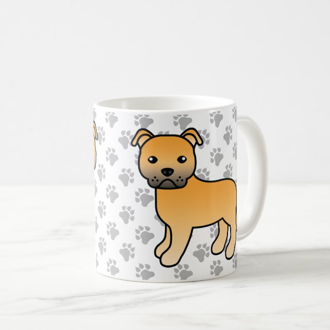 Fawn Staffordshire Bull Terrier Cute Cartoon Dog Coffee Mug (Front Right)