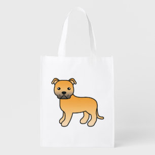 Fawn Staffordshire Bull Terrier Cute Cartoon Dog Grocery Bag
