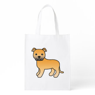 Fawn Staffordshire Bull Terrier Cute Cartoon Dog Grocery Bag