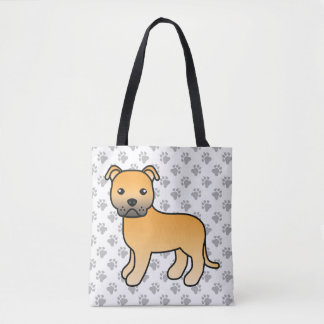 Fawn Staffordshire Bull Terrier Cute Cartoon Dog Tote Bag