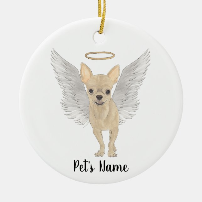 Fawn Tan Cream Chihuahua Sympathy Memorial Ceramic Ornament (Front)