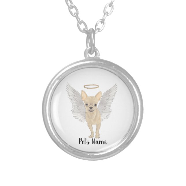 Fawn Tan Cream Chihuahua Sympathy Memorial Silver Plated Necklace (Front)
