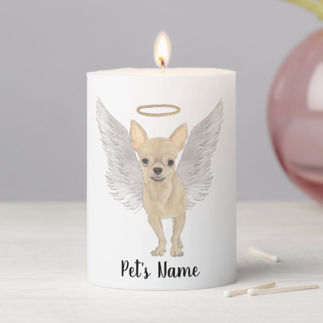 Fawn Tan Cream Chihuahua Sympathy Pillar Candle (In Situ)