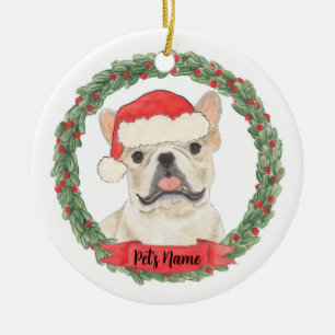 Fawn Tan Cream Frenchie French Bulldog Christmas Ceramic Ornament