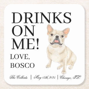 Fawn Tan Cream Frenchie French Bulldog Wedding Square Paper Coaster