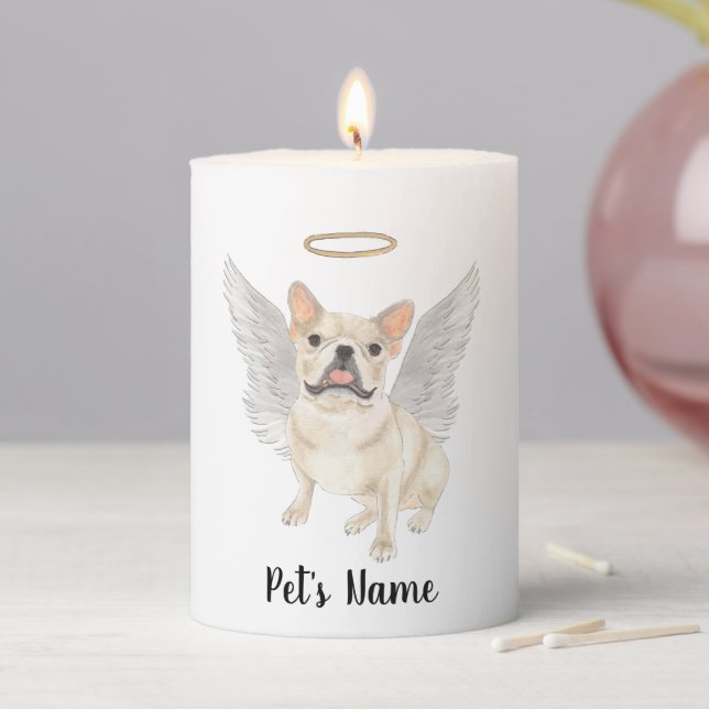 Fawn Tan Cream Frenchie Sympathy Memorial Pillar Candle (In Situ)